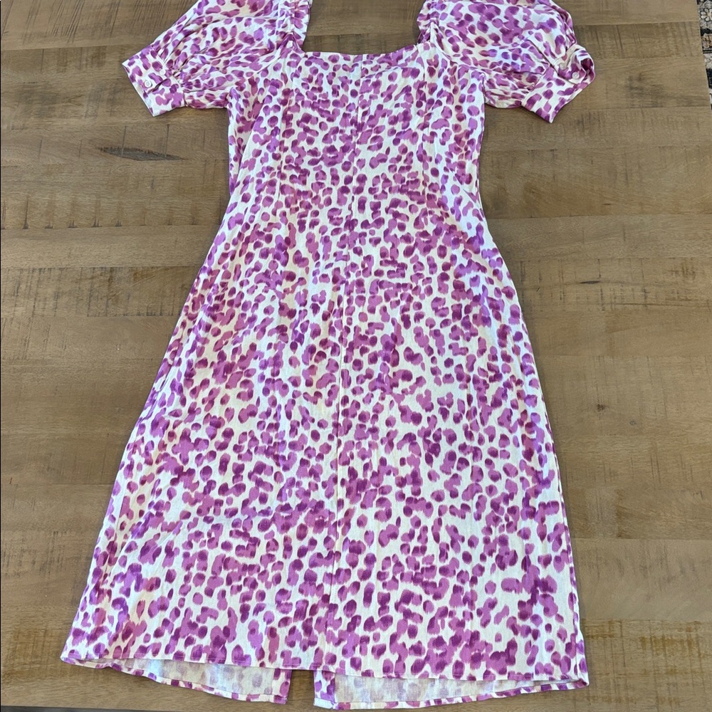 Who What Wear Violet Animal Print Spring Summer Puff Sleeve Dress Linen Medium - Picture 8 of 9